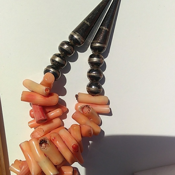 VINTAGE 372CTW! 925 Genuine Coral Branch Necklace - Picture 7 of 8